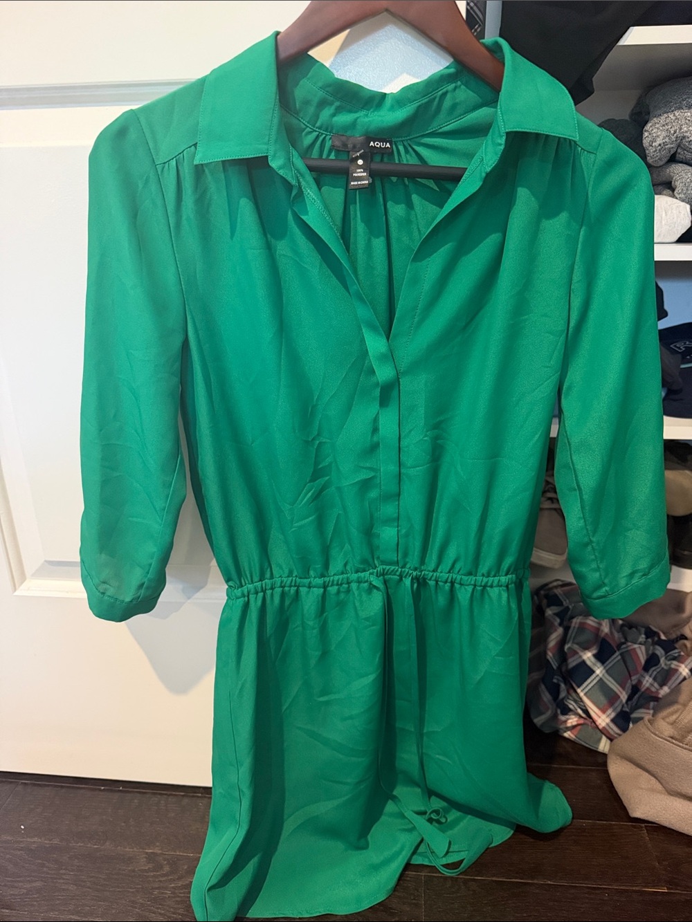 Aqua Emerald Green Midi Shirt Dress
